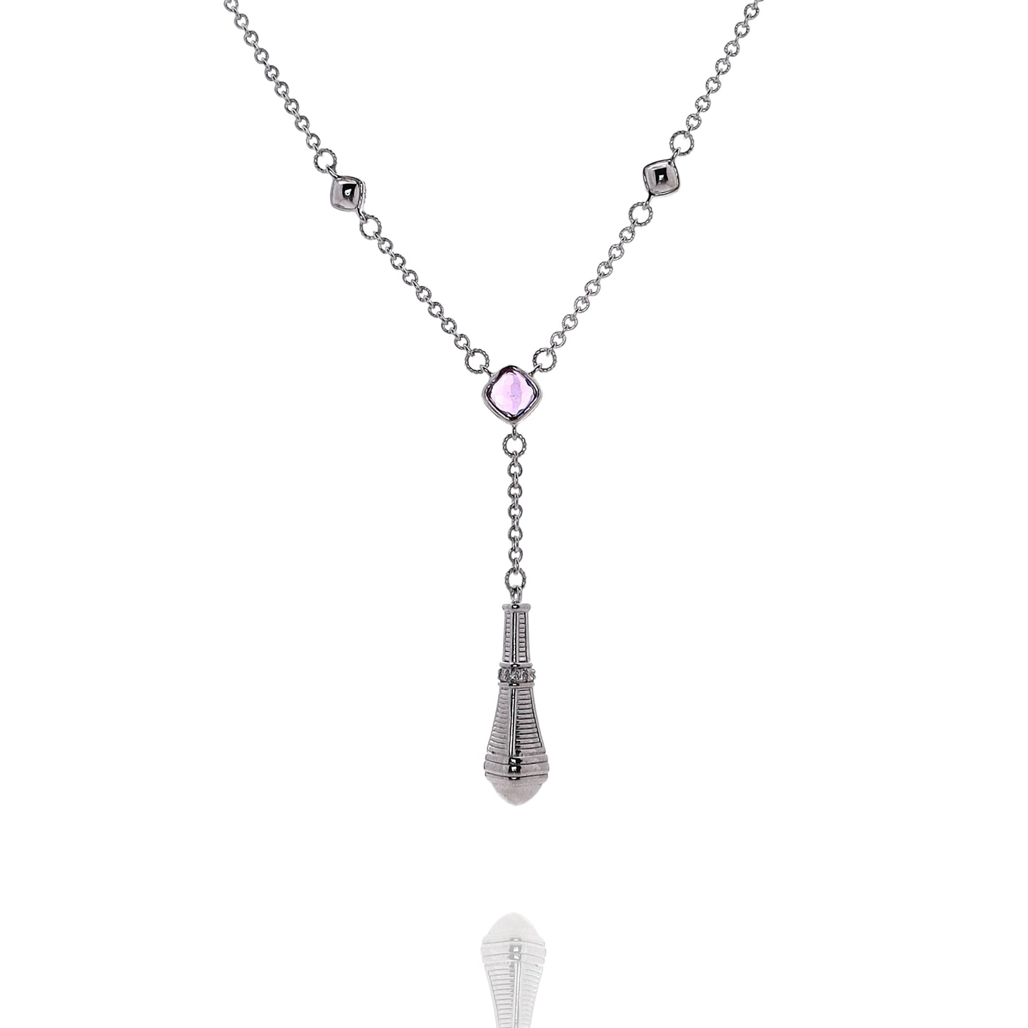 Judith Ripka Cassandra Collection Sterling Silver Amethyst and Diamond Drop Necklace