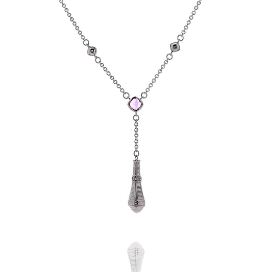 Judith Ripka Cassandra Collection Sterling Silver Amethyst and Diamond Drop Necklace