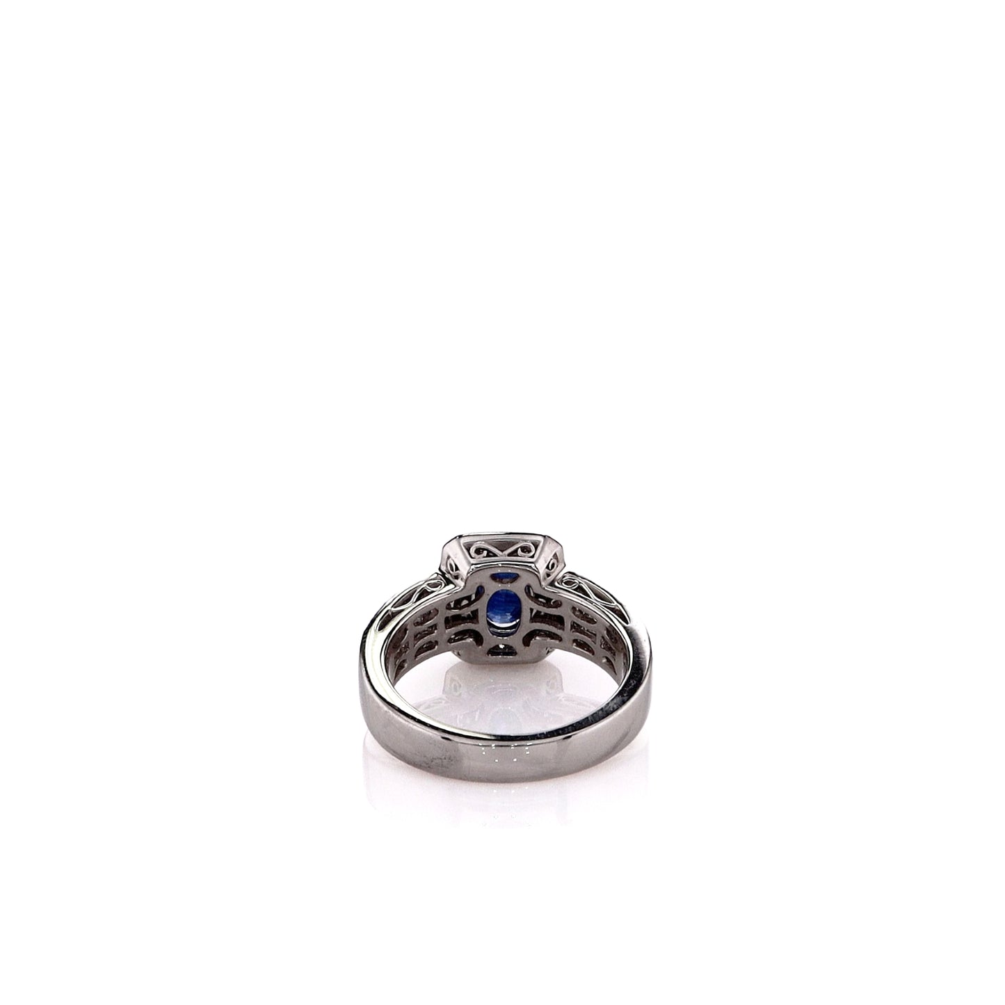 Estate Simon G. Platinum Sapphire and Diamond Triple Shank Halo Ring