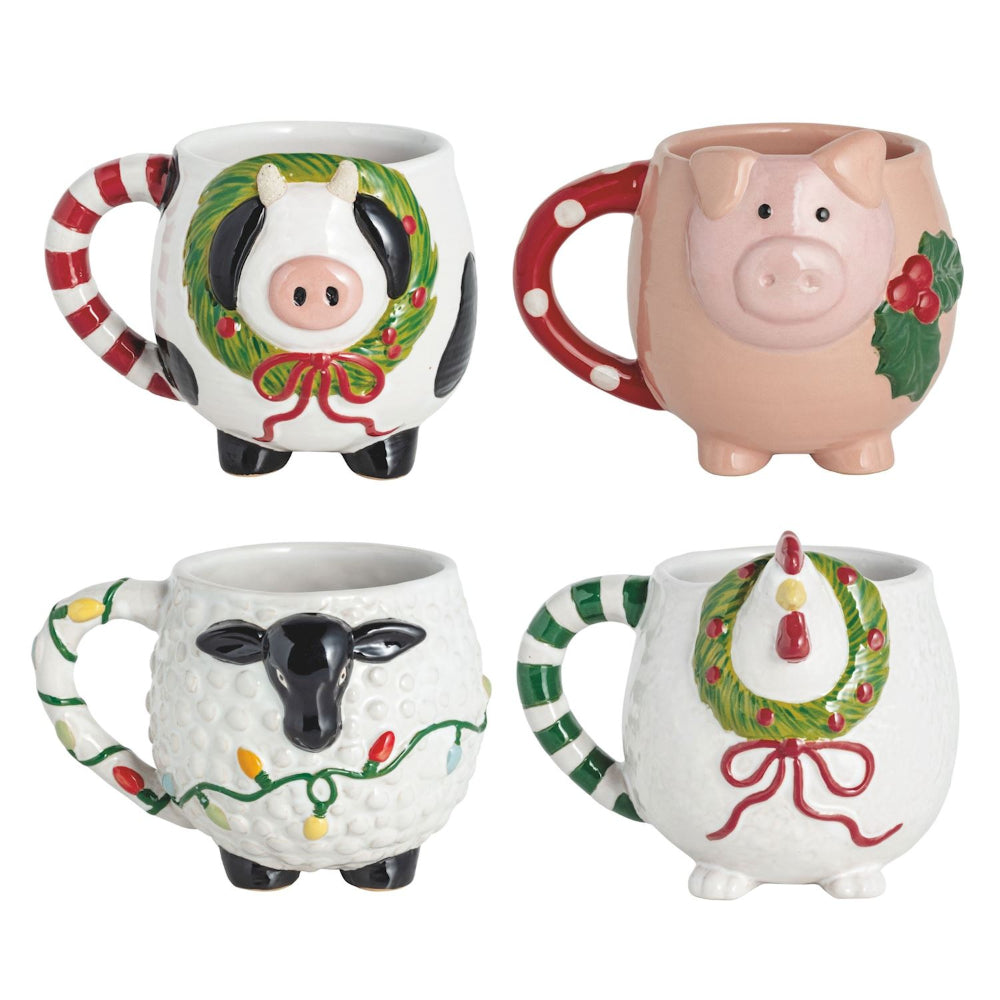 Mud Pie Farm Christmas Animal Mugs