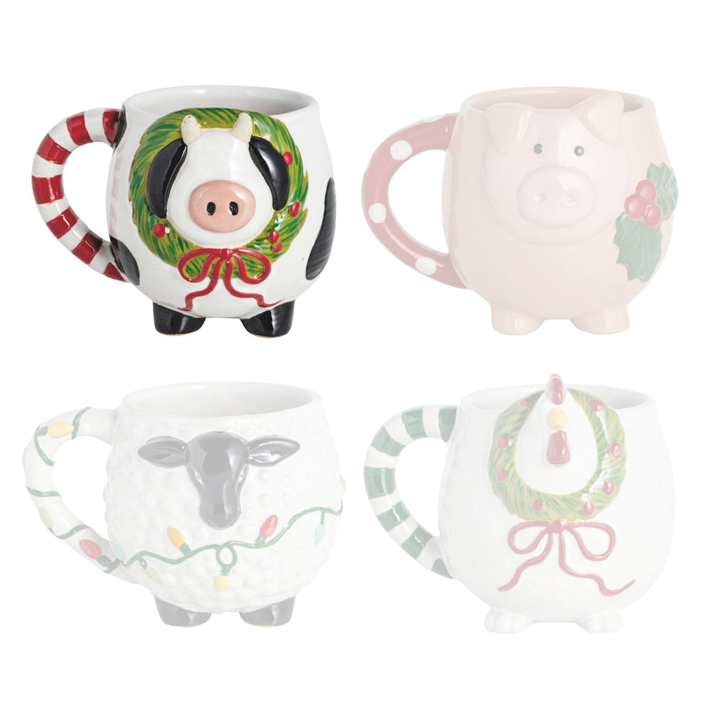 Mud Pie Farm Christmas Animal Mugs