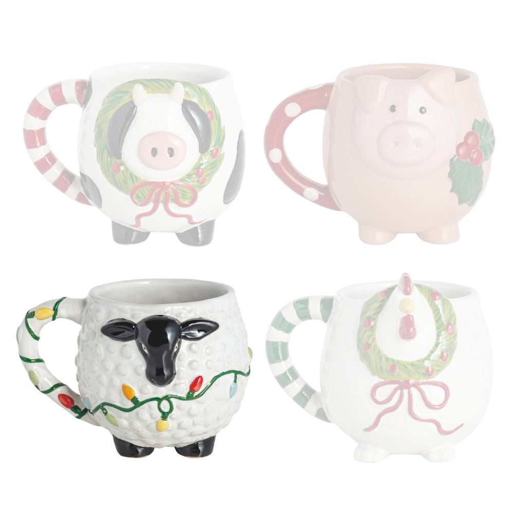 Mud Pie Farm Christmas Animal Mugs
