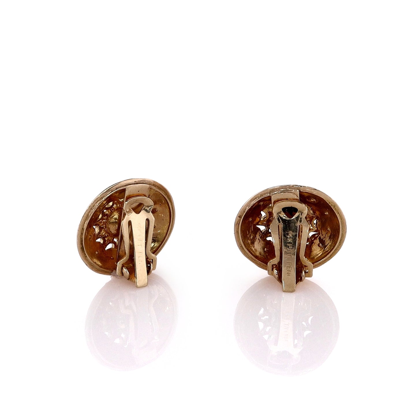 Estate 14k Yellow Gold Pearl and Blue Enamel Clip On Stud Earrings