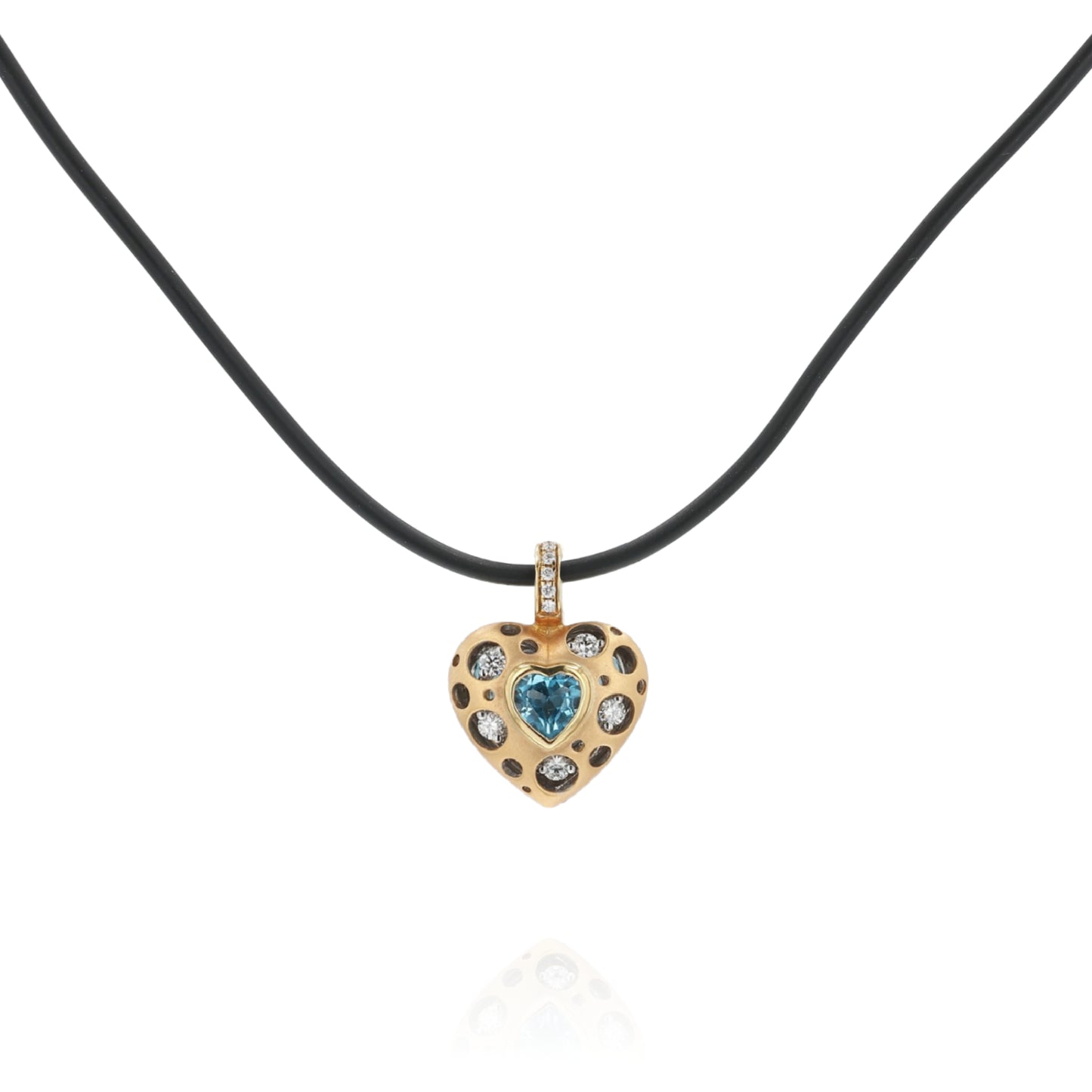 18k Gold Mirror Collection Heart Shaped Blue Topaz and Diamond Pendant Necklace