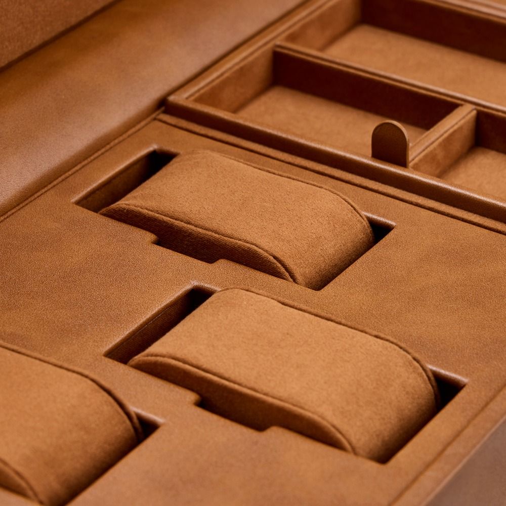 close-up of brown double watch winder inside