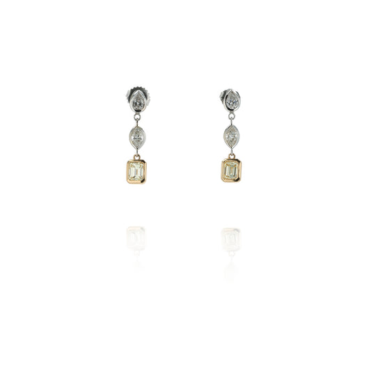 Estate 14 Karat Two-Tone Diamond Dangle Earrings