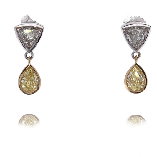 Estate 18 Karat White and Yellow Gold Diamond Earrings