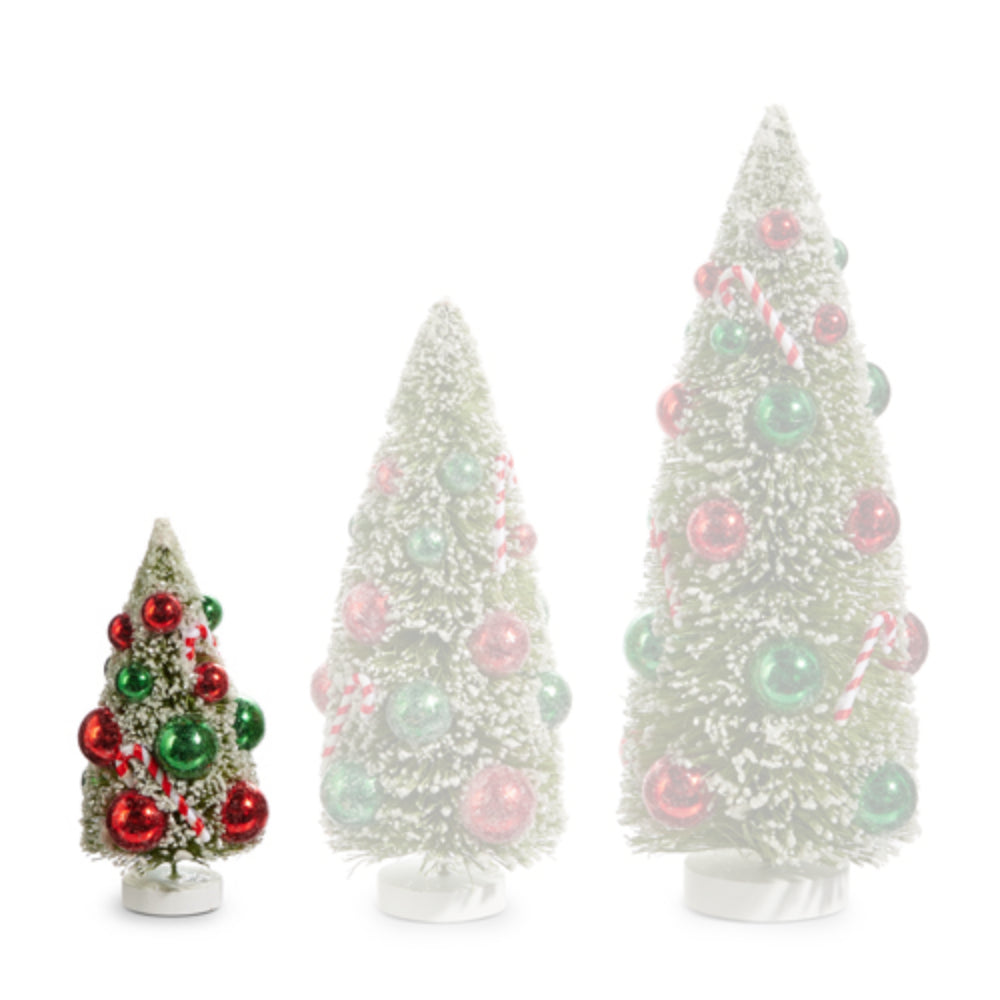 Snowy Bottle Brush Trees with Ornaments