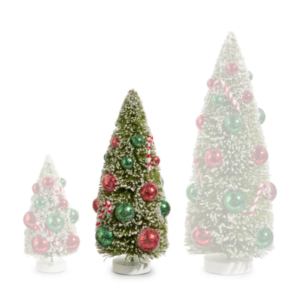 Snowy Bottle Brush Trees with Ornaments