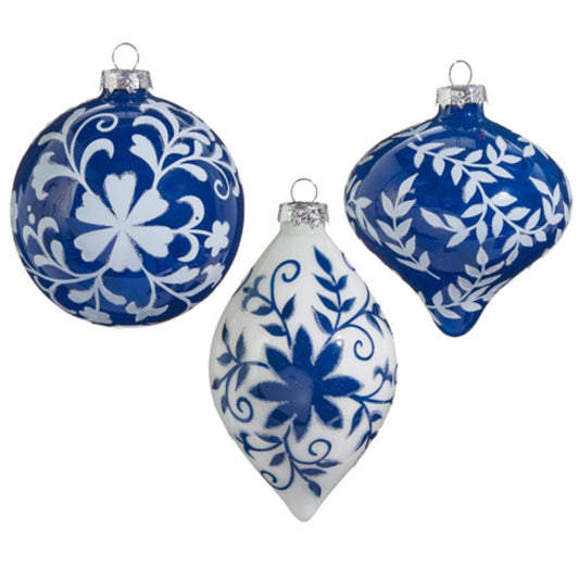 4" Blue and White Floral Ornament