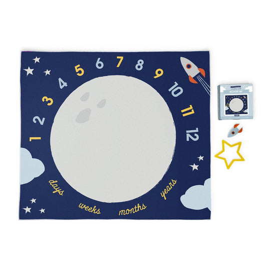 Two's Company Out of this World Milestone Mat / Curtain with Star and Rocket Markers in Gift Box