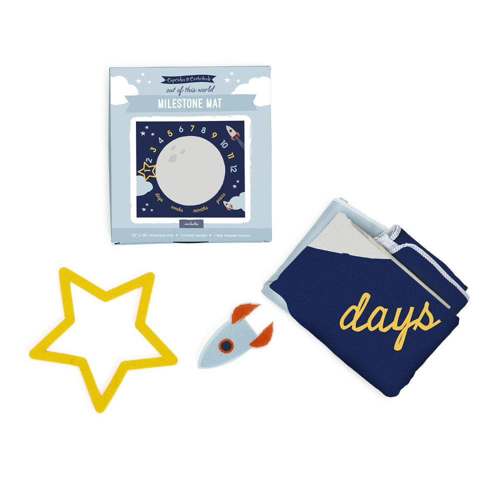 Two's Company Out of this World Milestone Mat / Curtain with Star and Rocket Markers in Gift Box