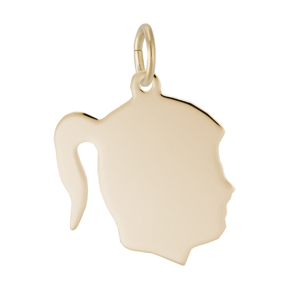 Gold silhouette of a girl with a ponytail charm facing right