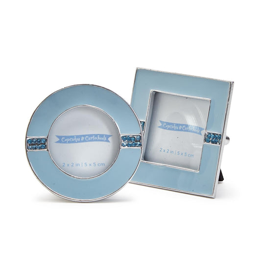 Two's Company Enamel and Jewels 2" x 2" Photo Frame-Blue