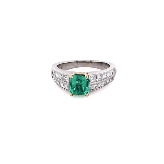 Estate Platinum Emerald and Diamond Ring