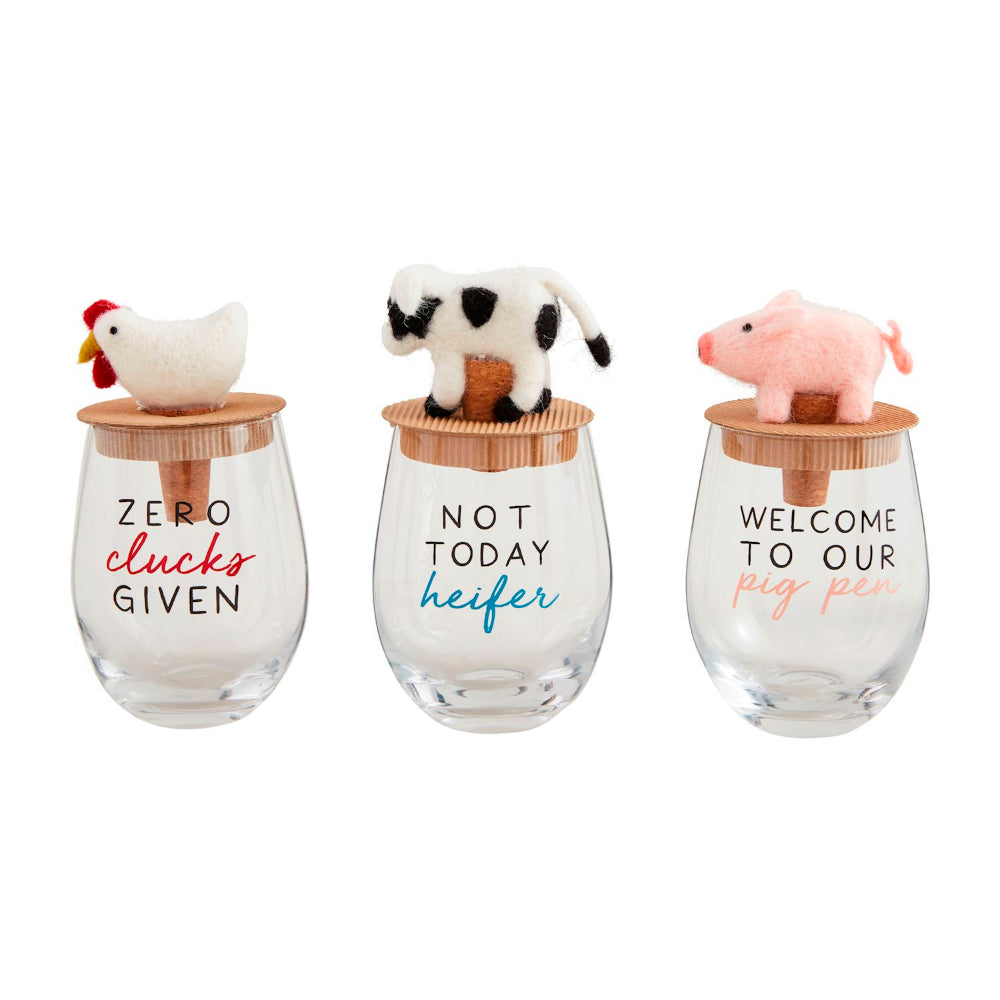 Mud Pie Farm Wine Glass & Stopper Set