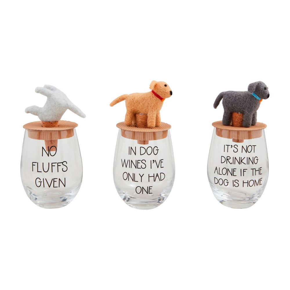 Mud Pie Dog Wine Glass & Stopper Set