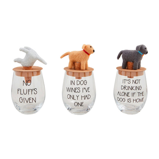 Mud Pie Dog Wine Glass & Stopper Set