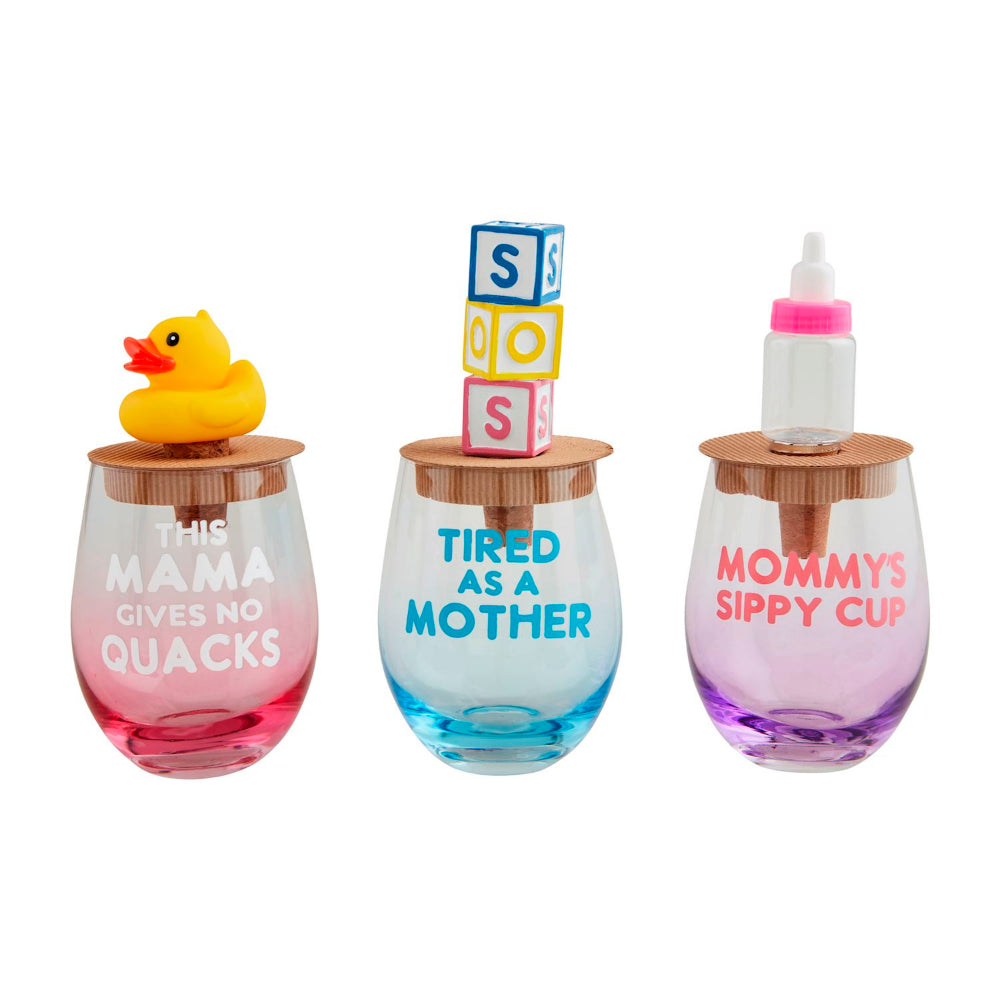 Mud Pie Mother Wine Glass & Stopper Set
