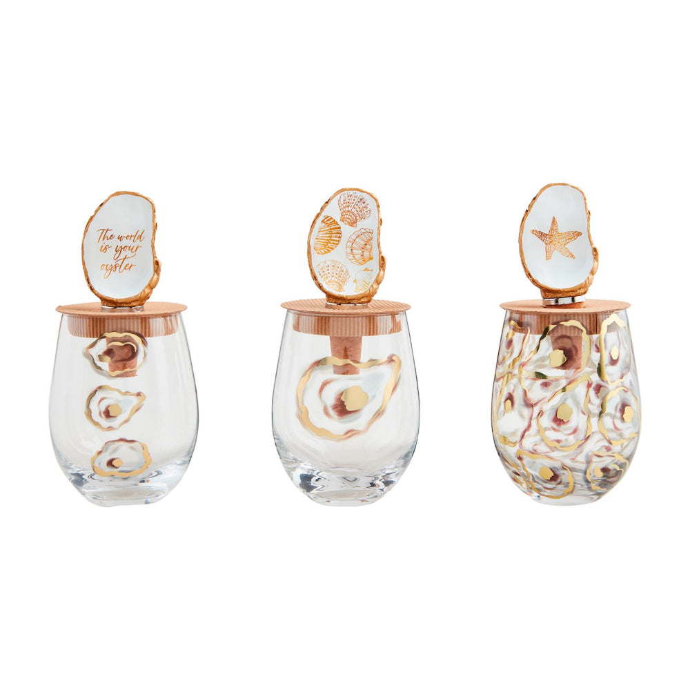 Mud Pie Oyster Wine Glass & Stopper Set