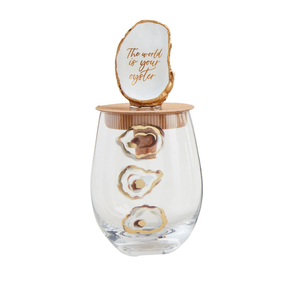 Mud Pie Oyster Wine Glass & Stopper Set