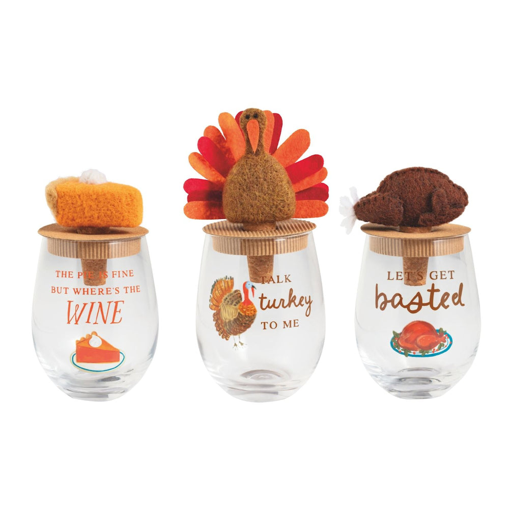 Mud Pie Thanksgiving Wine Glass & Stopper Sets