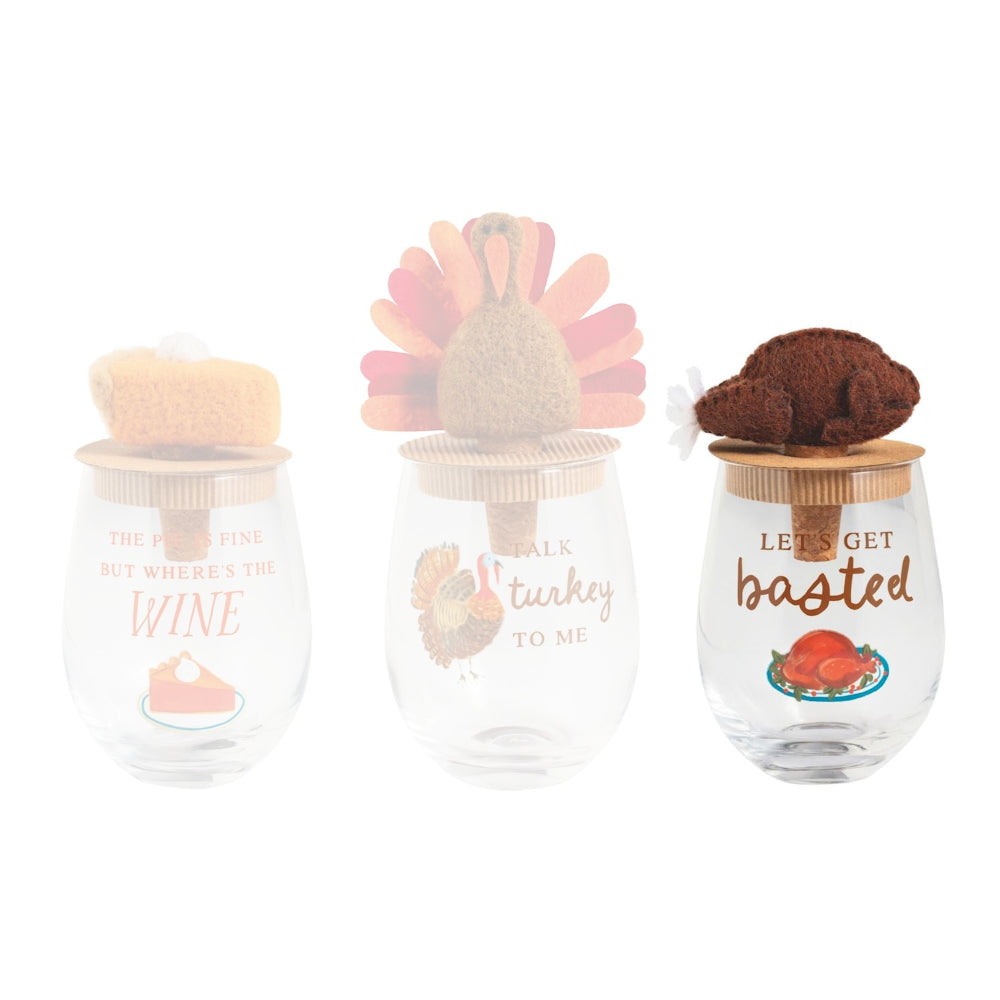 Mud Pie Thanksgiving Wine Glass & Stopper Sets