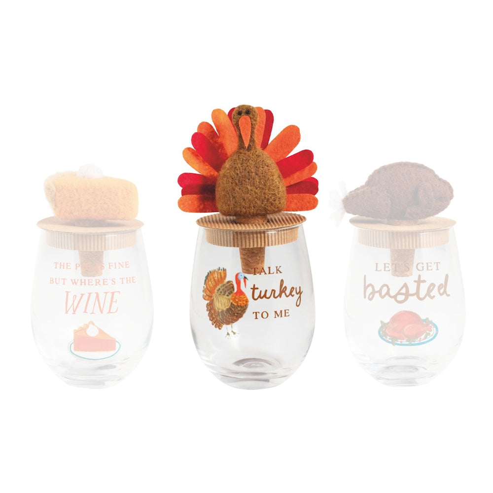 Mud Pie Thanksgiving Wine Glass & Stopper Sets