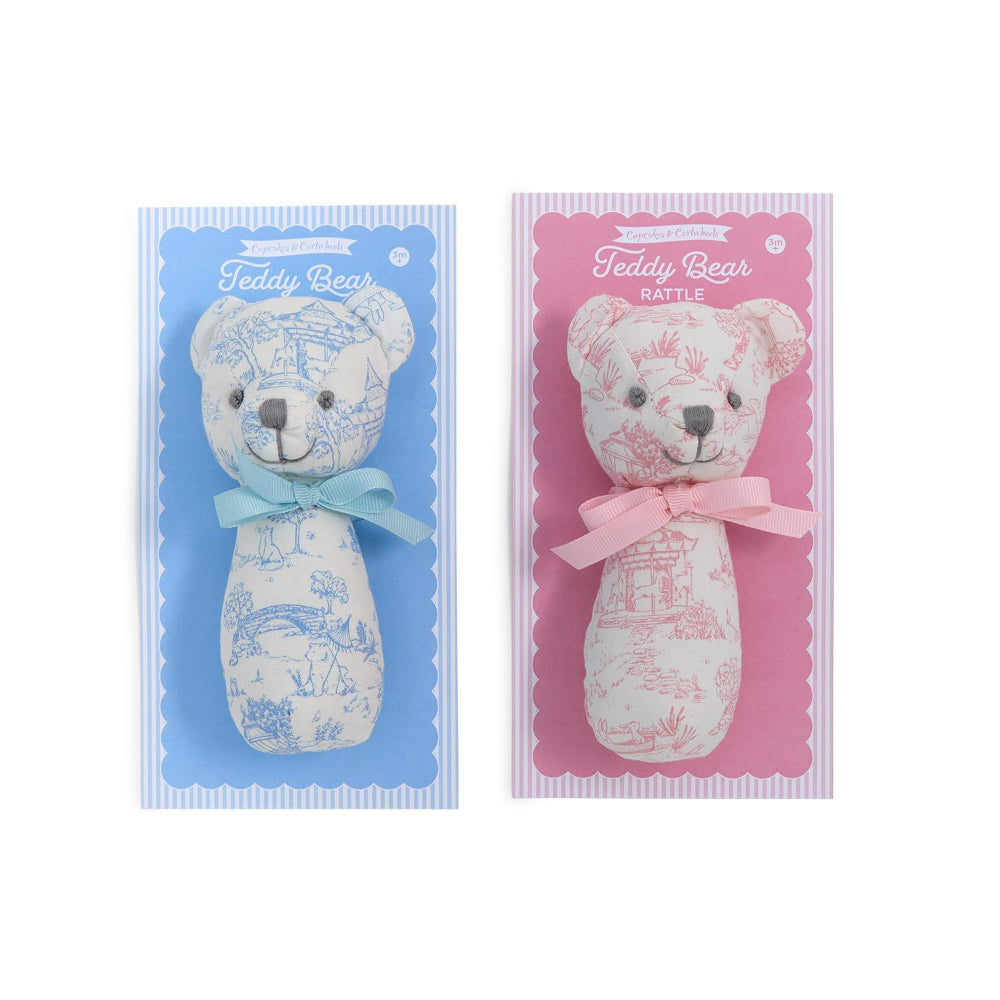 Two's Company Animal Toile Pattern Teddy Bear Rattle