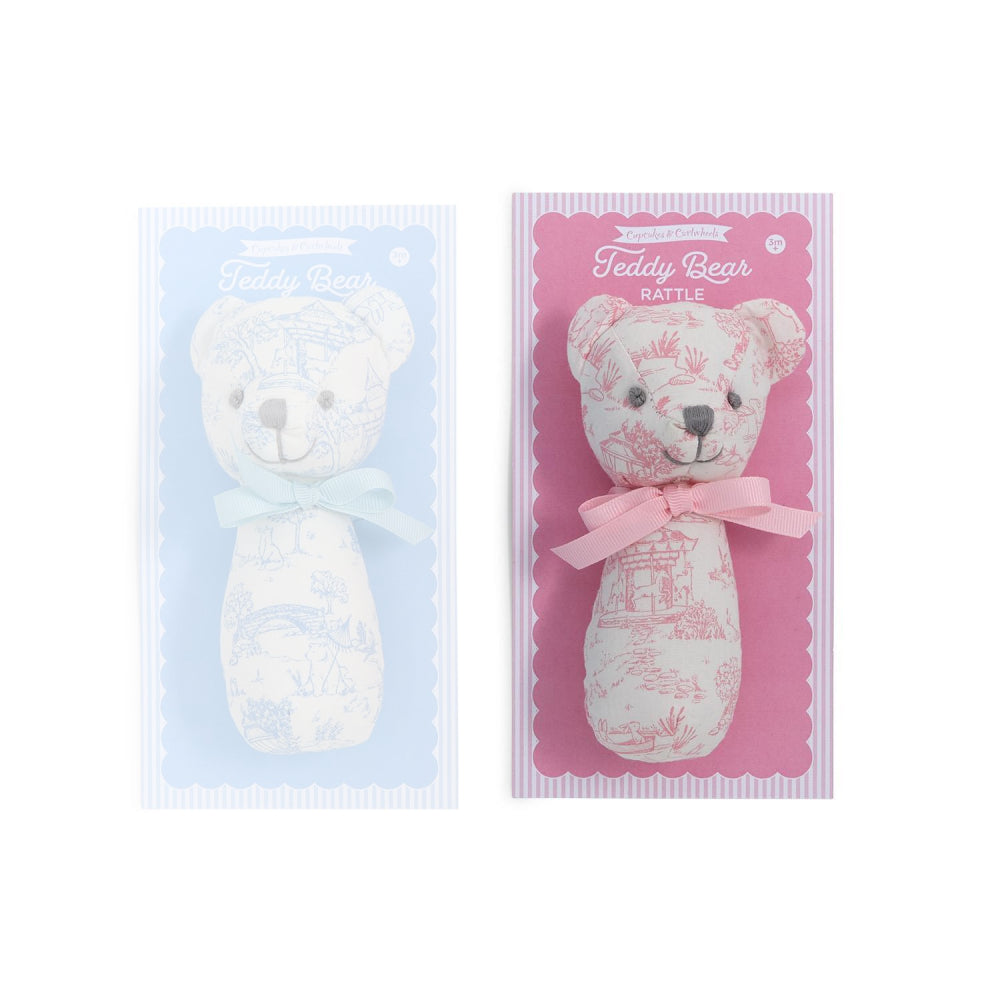 Two's Company Animal Toile Pattern Teddy Bear Rattle