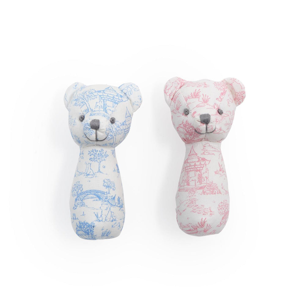 Two's Company Animal Toile Pattern Teddy Bear Rattle