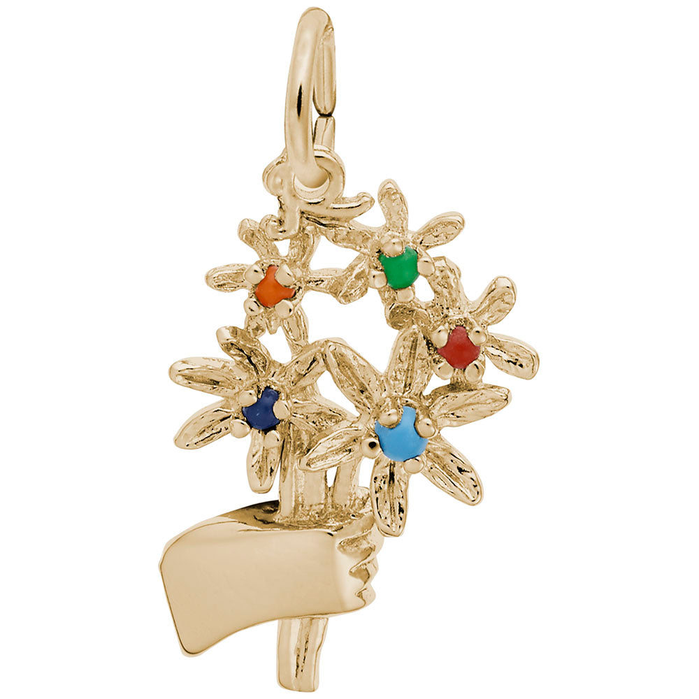 Gold Bouquet Charm with multi-colored beads on a white background