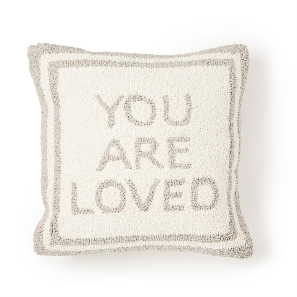 Two's Company Gray Punch Embroidery Decorative Square Pillow "You Are Loved"
