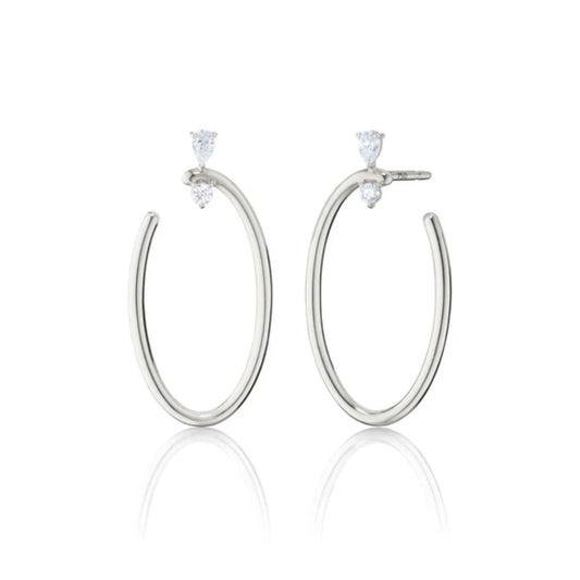 MRK Sterling Silver Large Oval "Galaxy Wrap Hoop" Earrings with White Sapphires