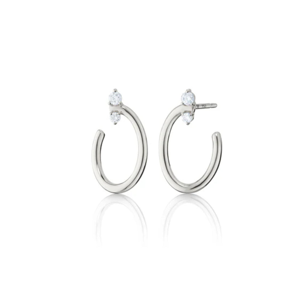 Monica Rich Kosann Sterling Silver Oval "Galaxy Wrap" Hoop Earrings with White Sapphires
