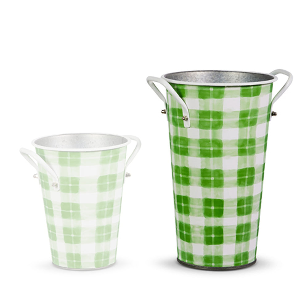 Raz Imports 11" Green Spring Gingham Decorative Buckets
