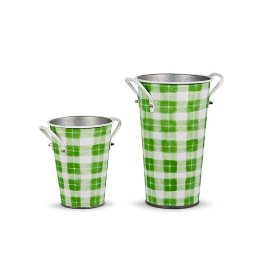 Raz Imports 11" Green Spring Gingham Decorative Buckets