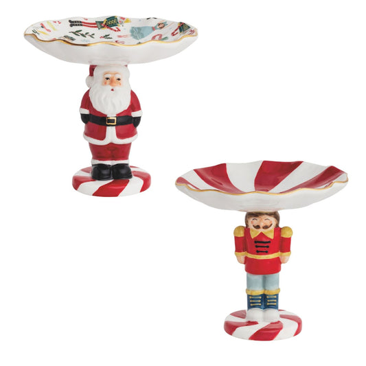 Mud Pie Nutcracker & Santa Pedestal Candy Dishes