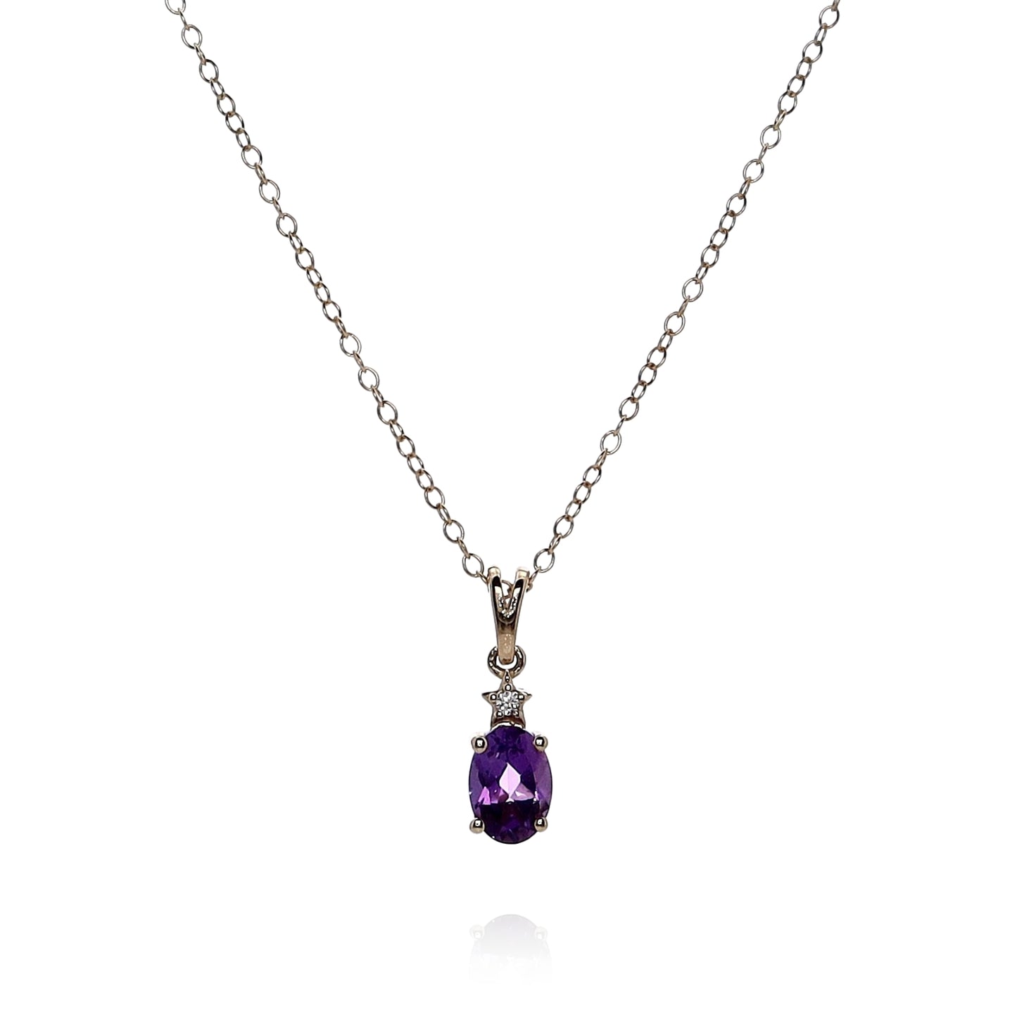 14k Yellow Gold Oval Amethyst and Diamond Pendant Necklace