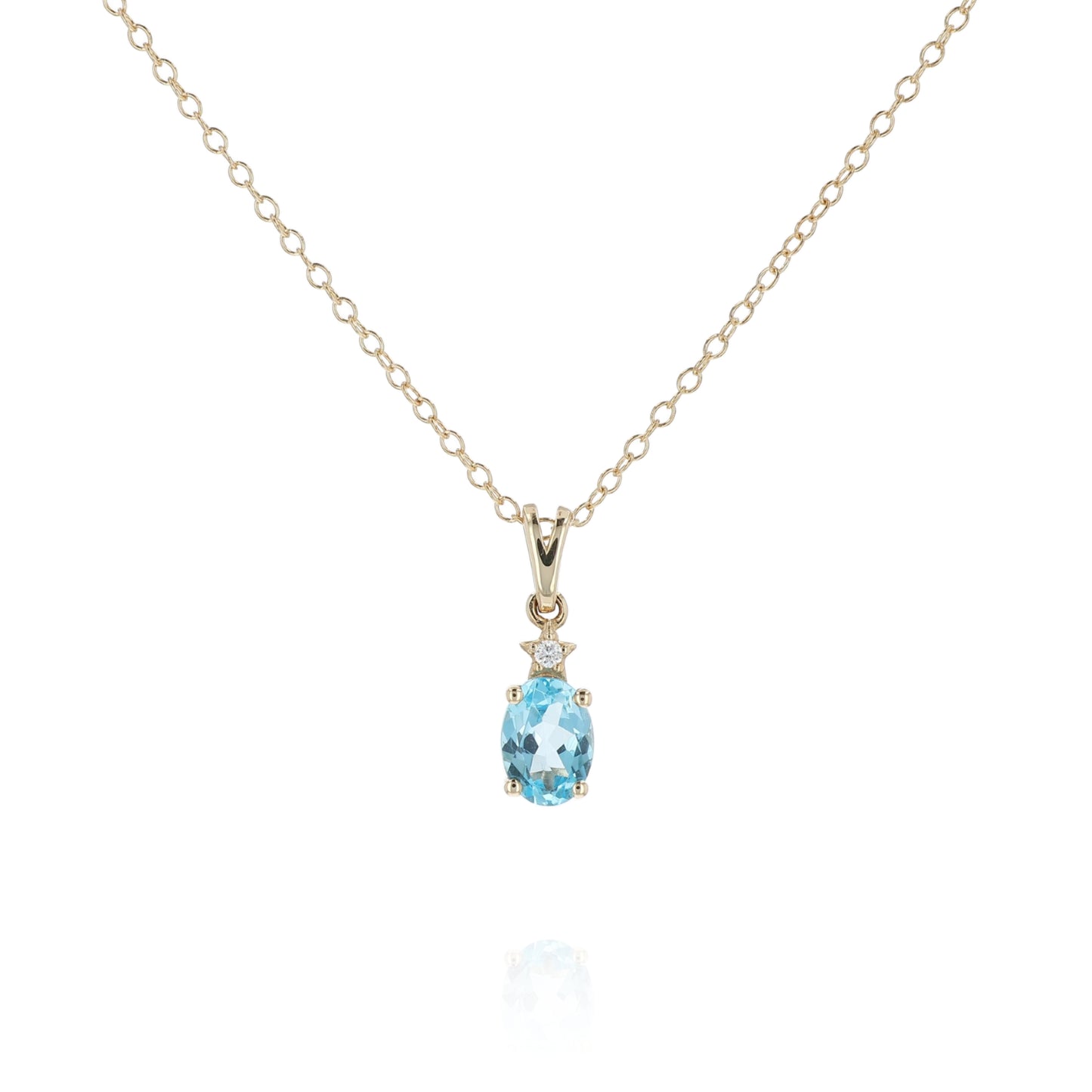 14k Yellow Gold Oval Swiss Blue Topaz and Diamond Pendant Necklace