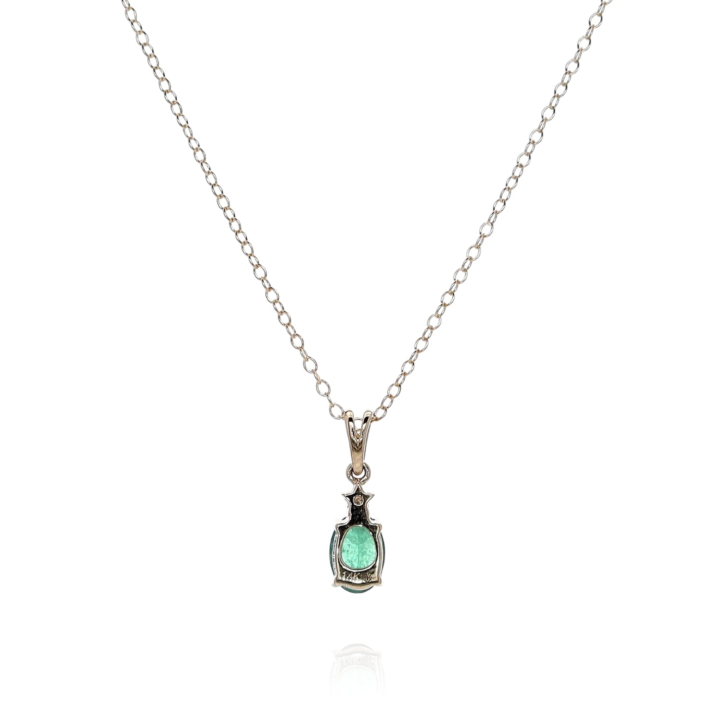 14k Yellow Gold Oval Green Emerald and Diamond Pendant Necklace
