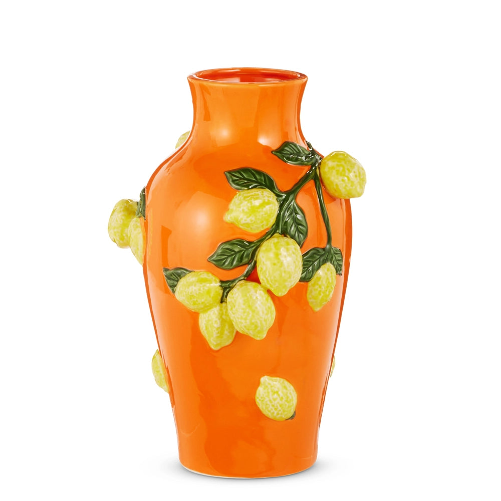 Raz Imports Orange Vase with Lemons