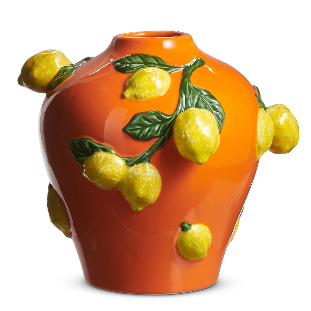 Raz Imports Orange Vase with Lemons