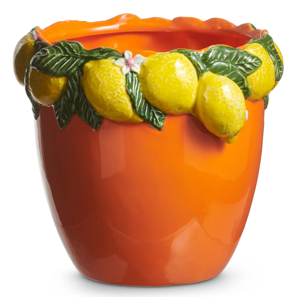 Raz Imports Orange Vase with Lemons