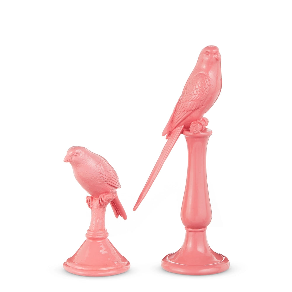 Raz Imports 10.25" Pink Birds on Pedestal - Set of 2