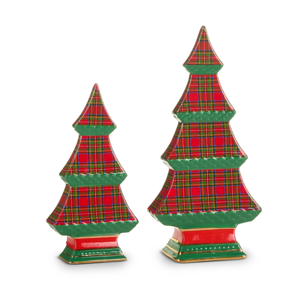 Raz Imports Green Plaid Tabletop Trees