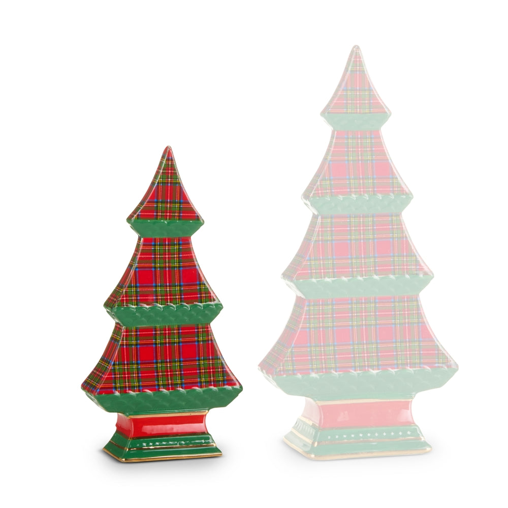 Raz Imports Green Plaid Tabletop Trees