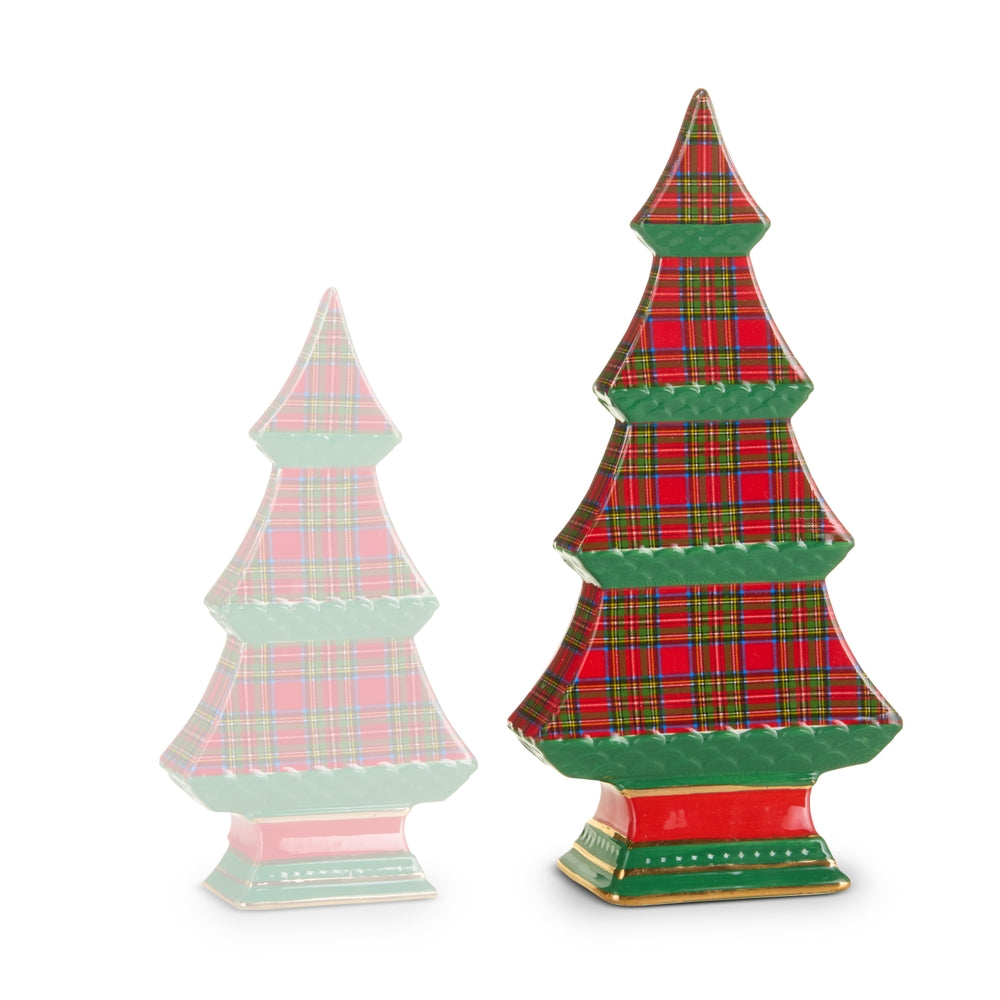 Raz Imports Green Plaid Tabletop Trees