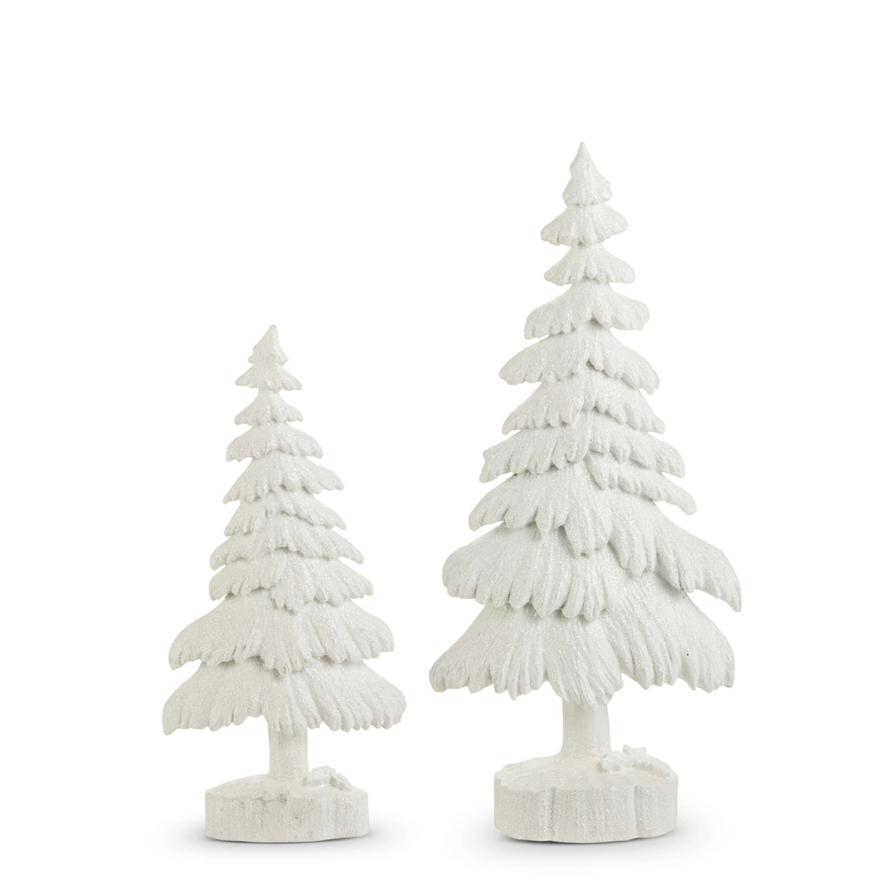 Two white Christmas trees on a white background.