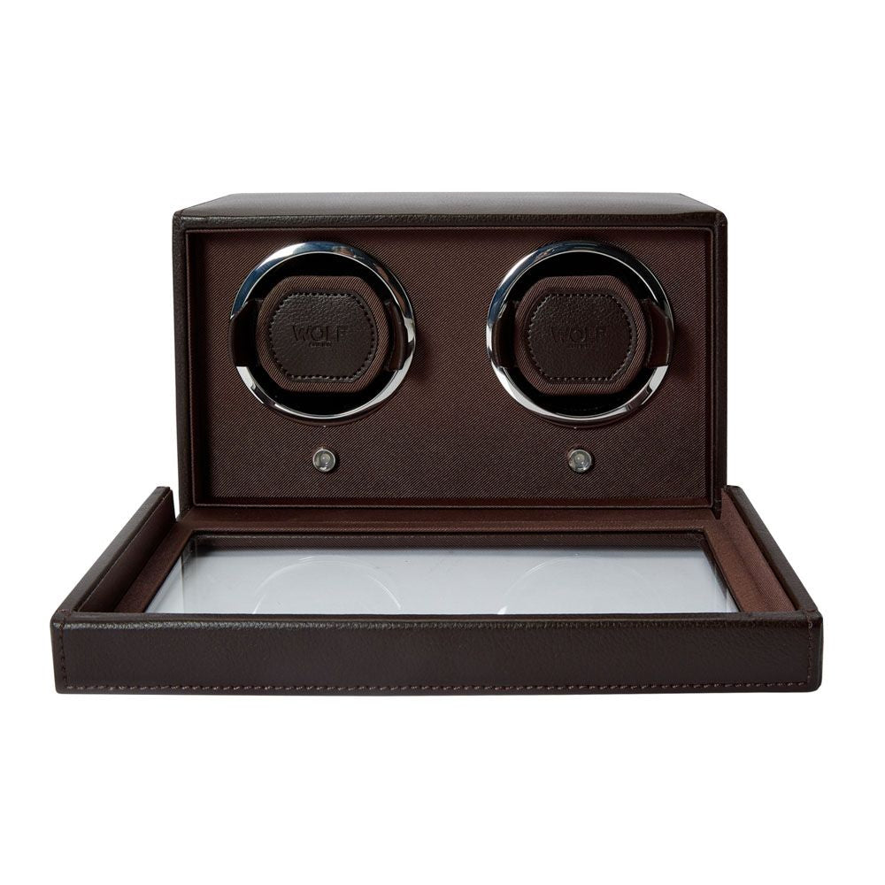 Wolf Designs Cub Double Watch Winder with Cover - Brown